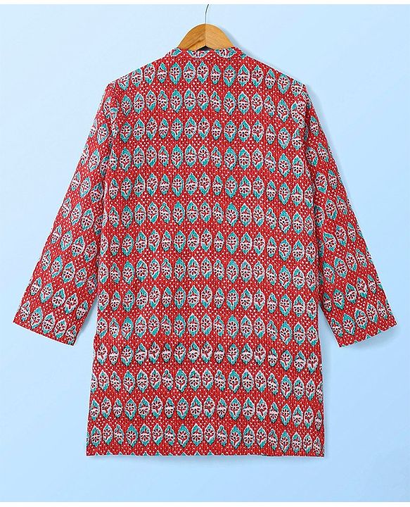 Pine Kids Cotton Full Sleeves Floral Printed Kurta & Pajama Set- Red