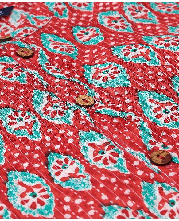 Pine Kids Cotton Full Sleeves Floral Printed Kurta & Pajama Set- Red