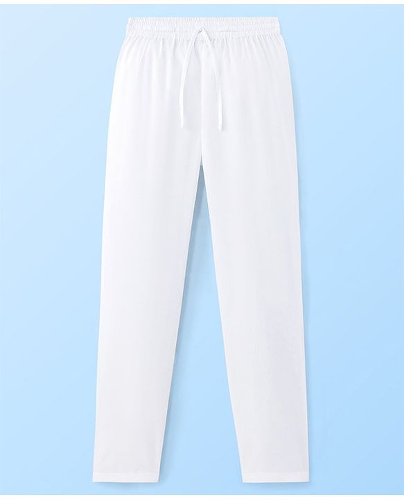 Pine Kids Cotton Solid Full length Pyjama - White
