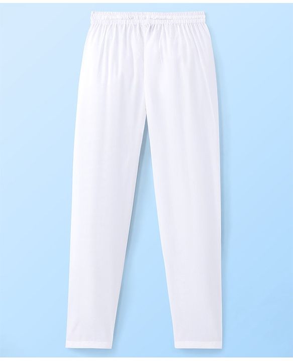 Pine Kids Cotton Solid Full length Pyjama - White
