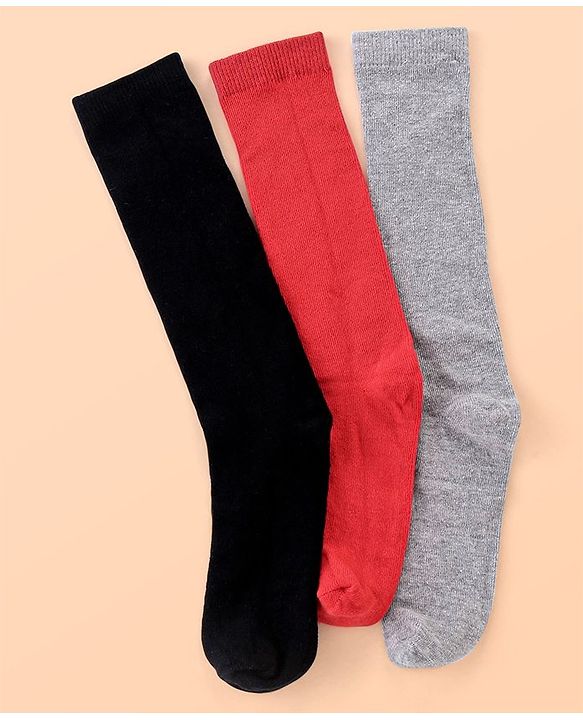 Pine Kids Knee Length Socks with Antimicrobial Finish Solid Colors Pack of 3 (Color May Vary)