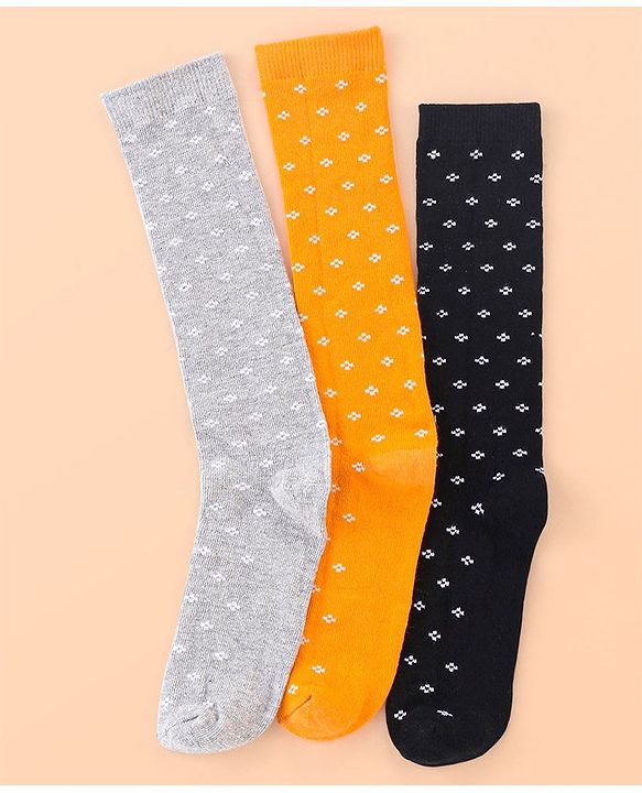 Pine Kids Cotton Knee Length Socks With Silvadur Antimicrobial Finish Floral Design Pack Of 3 (Color May Vary)