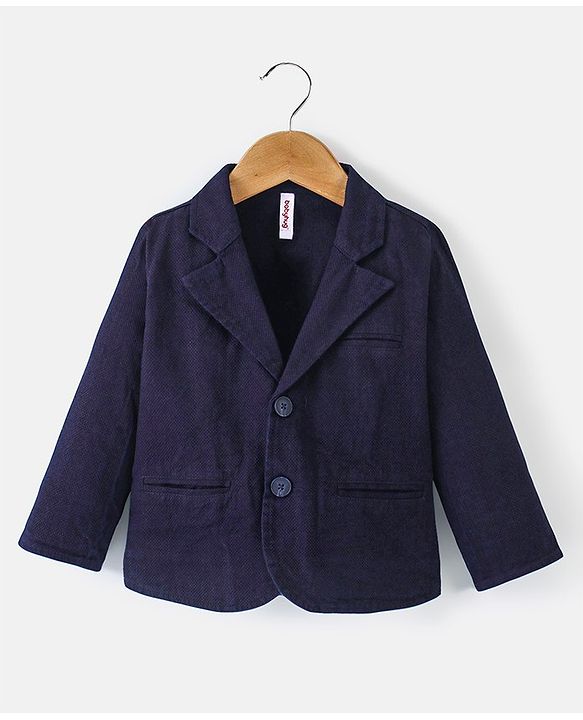 Babyhug Full Sleeves Party Blazer with T-Shirt Text Printed - Navy Blue & White