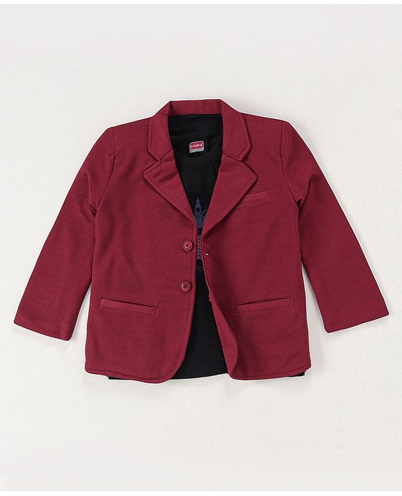 Babyhug Woven Full Sleeves Party Blazer With T-Shirt - Maroon