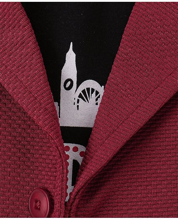 Babyhug Woven Full Sleeves Party Blazer With T-Shirt - Maroon