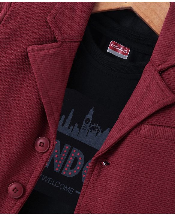 Babyhug Woven Full Sleeves Party Blazer With T-Shirt - Maroon