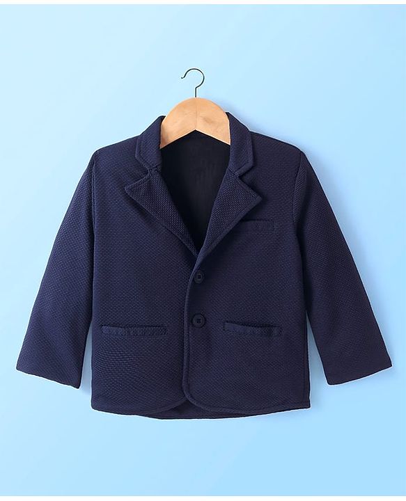 Babyhug Woven Full Sleeves Solid Blazer with T-Shirt - Navy Blue