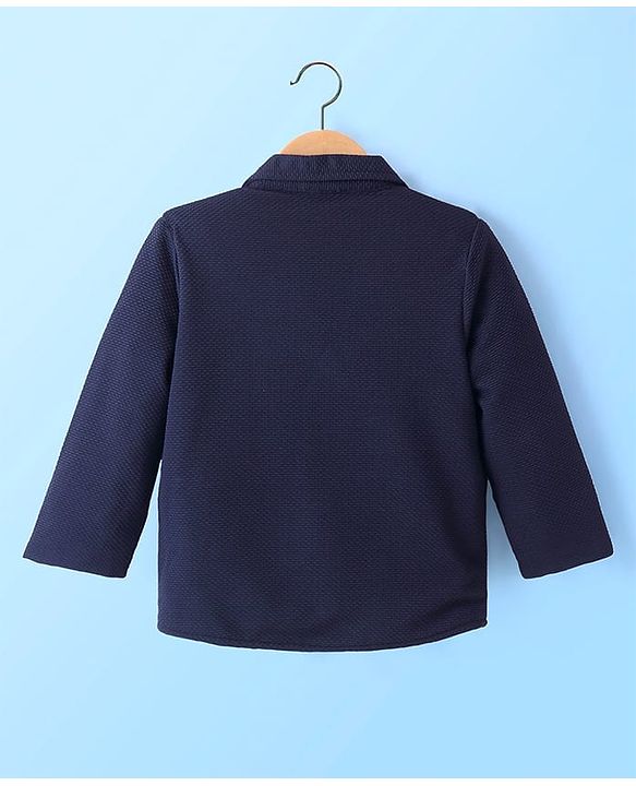 Babyhug Woven Full Sleeves Solid Blazer with T-Shirt - Navy Blue