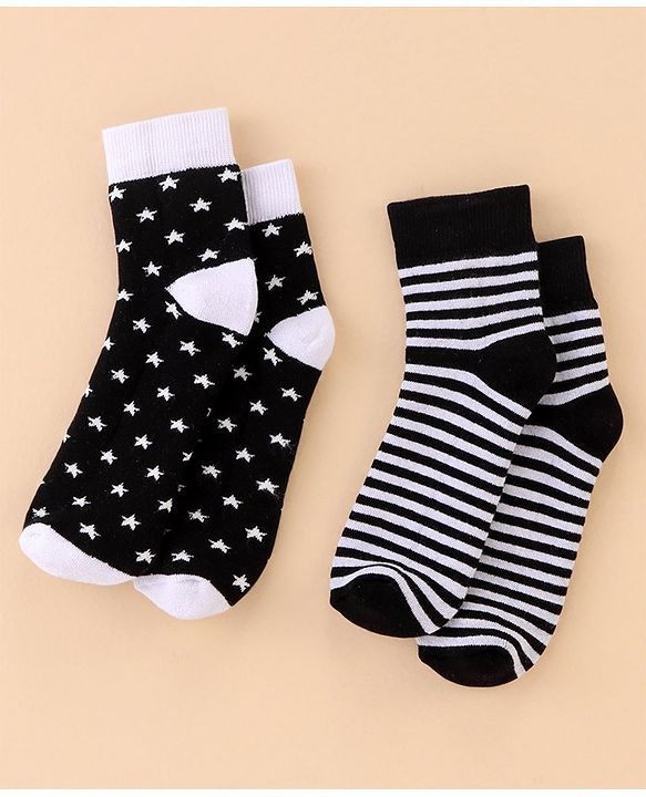 Pine Kids Cotton Ankle Length Socks With Silvadur Antimicrobial Finish Stripes & Stars Design Pack Of 2 (Color May Vary)