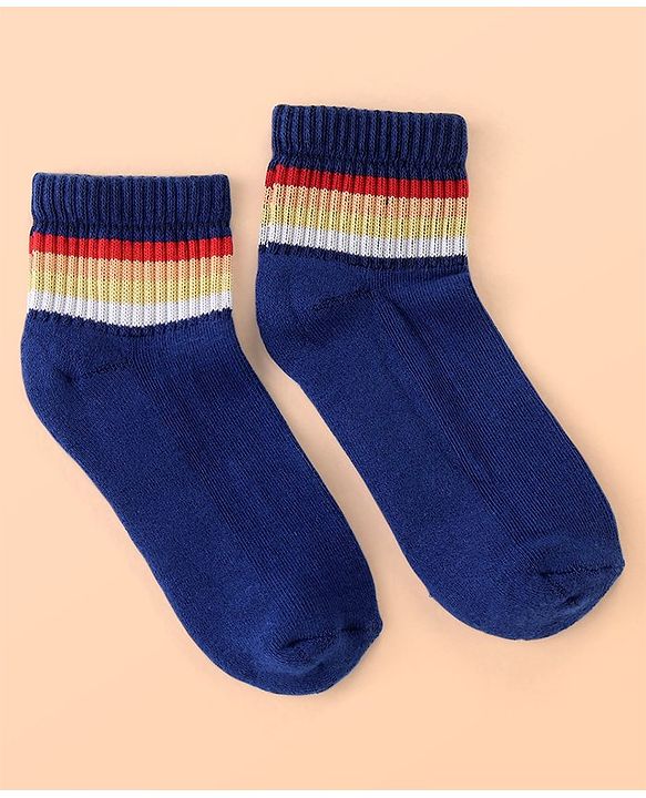 Pine Kids Cotton Ankle Length Socks With Silvadur Antimicrobial Finish Stripes Design Pack Of 5 (Color May Vary)