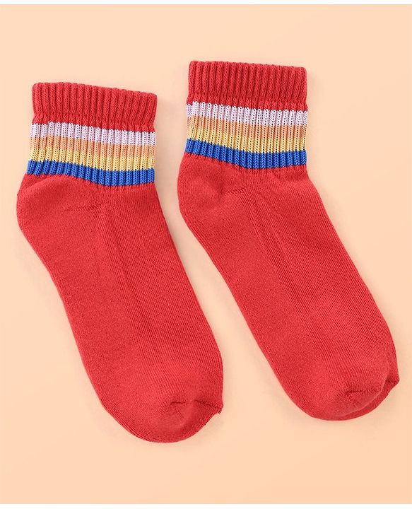 Pine Kids Cotton Ankle Length Socks With Silvadur Antimicrobial Finish Stripes Design Pack Of 5 (Color May Vary)