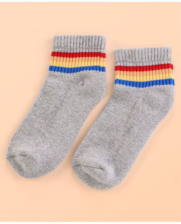 Pine Kids Cotton Ankle Length Socks With Silvadur Antimicrobial Finish Stripes Design Pack Of 5 (Color May Vary)