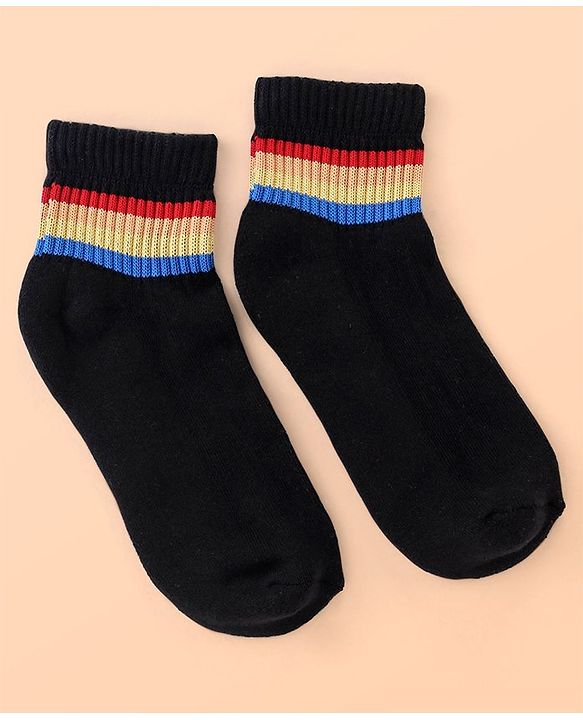 Pine Kids Cotton Ankle Length Socks With Silvadur Antimicrobial Finish Stripes Design Pack Of 5 (Color May Vary)