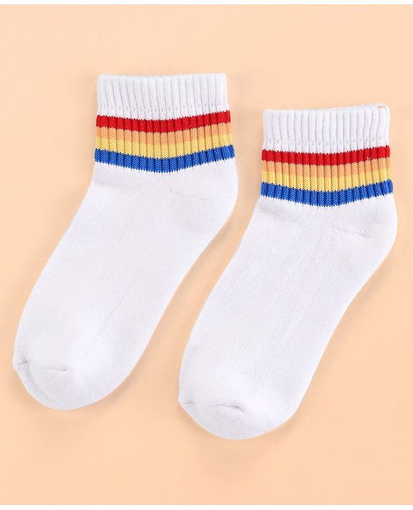 Pine Kids Cotton Ankle Length Socks With Silvadur Antimicrobial Finish Stripes Design Pack Of 5 (Color May Vary)