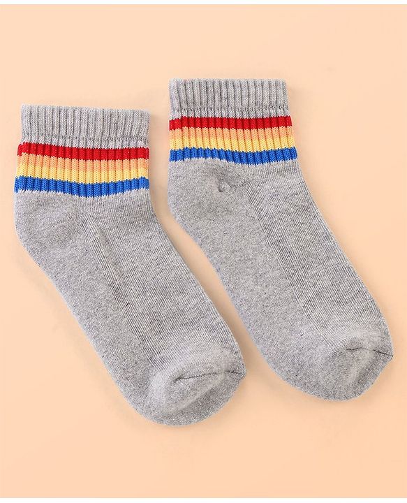 Pine Kids Cotton Ankle Length Socks With Silvadur Antimicrobial Finish Stripes Design Pack Of 5 (Color May Vary)