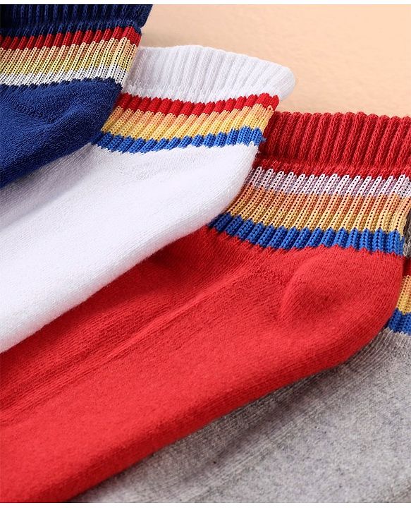 Pine Kids Cotton Ankle Length Socks With Silvadur Antimicrobial Finish Stripes Design Pack Of 5 (Color May Vary)