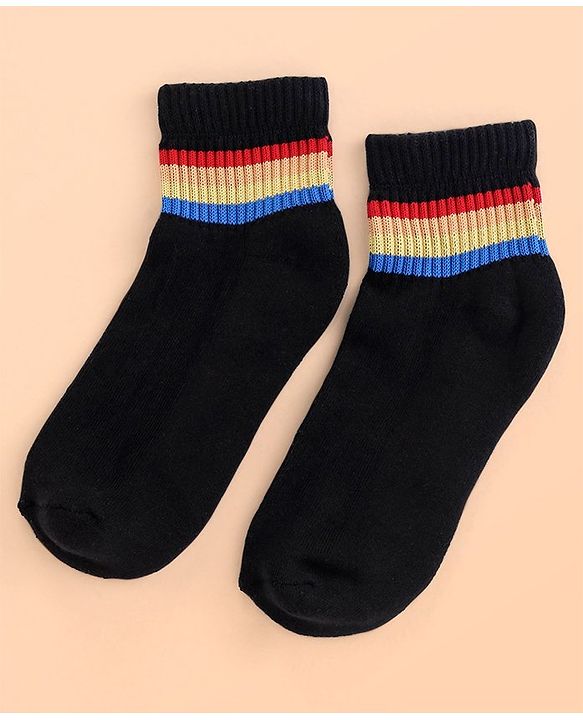 Pine Kids Cotton Ankle Length Socks With Silvadur Antimicrobial Finish Stripes Design Pack Of 5 (Color May Vary)