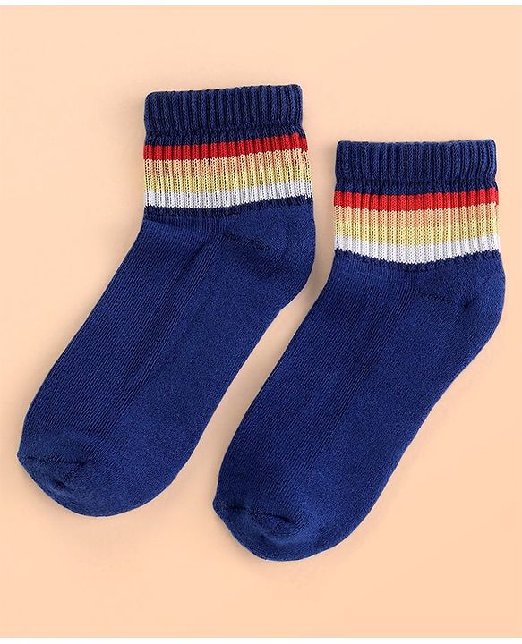 Pine Kids Cotton Ankle Length Socks With Silvadur Antimicrobial Finish Stripes Design Pack Of 5 (Color May Vary)