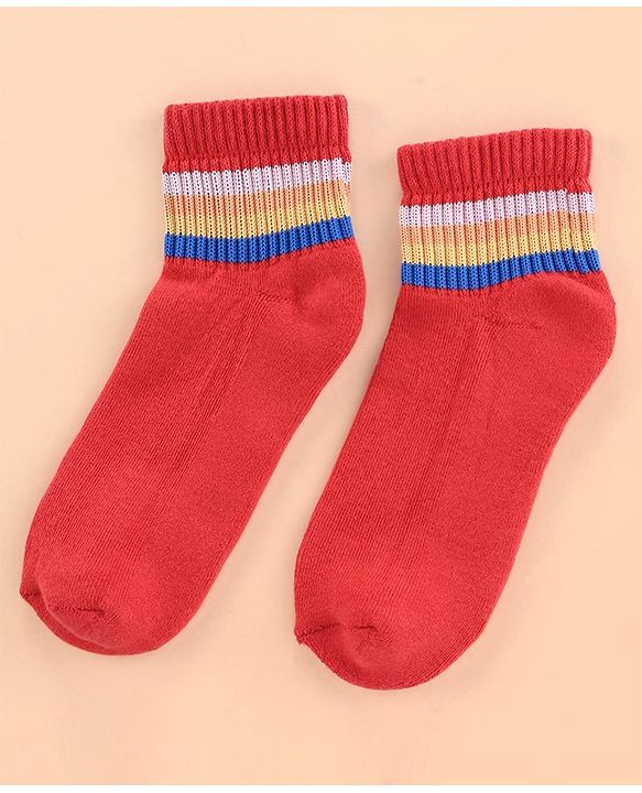 Pine Kids Cotton Ankle Length Socks With Silvadur Antimicrobial Finish Stripes Design Pack Of 5 (Color May Vary)