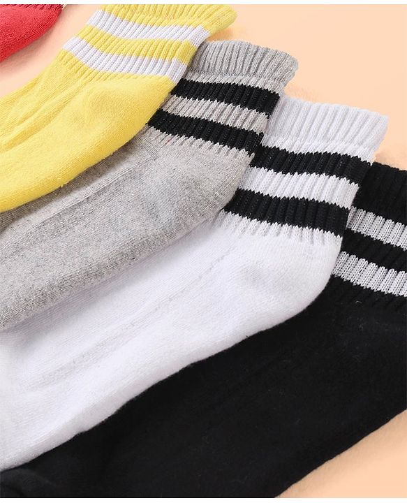 Pine Kids Cotton Ankle Length Socks With Silvadur Antimicrobial Finish Stripes Design Pack Of 5 (Color May Vary)