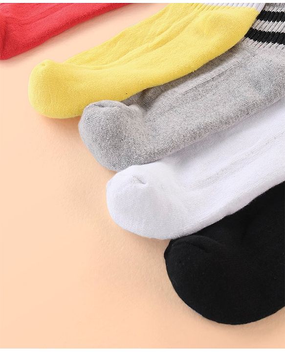Pine Kids Cotton Ankle Length Socks With Silvadur Antimicrobial Finish Stripes Design Pack Of 5 (Color May Vary)