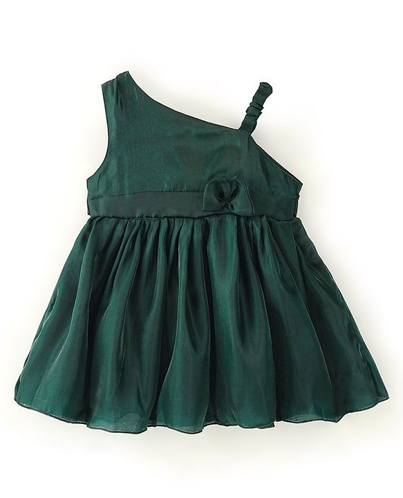 Babyhug Sleeveless Solid Colour with Floral Applique Organza Party Frock - Bottle Green