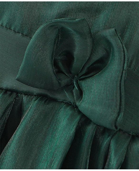 Babyhug Sleeveless Solid Colour with Floral Applique Organza Party Frock - Bottle Green