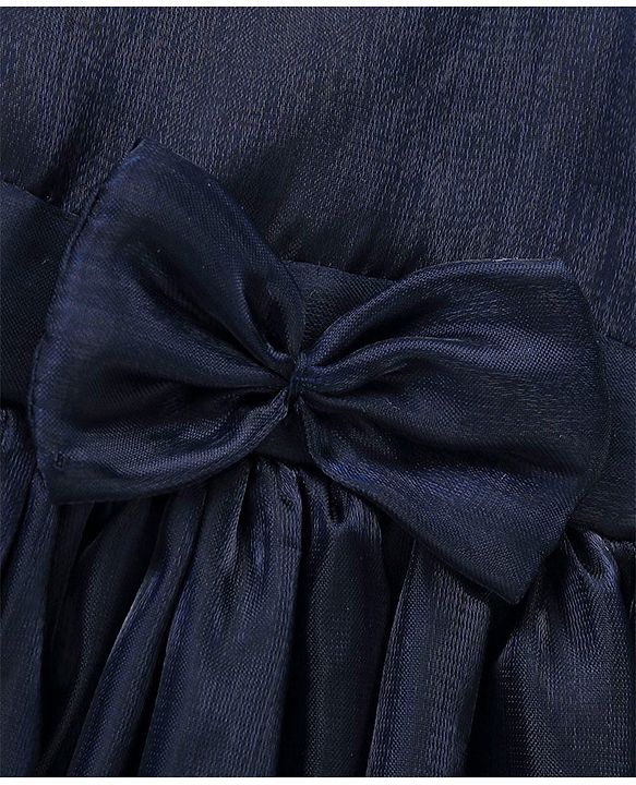 Babyhug Woven Sleeveless Solid Color Organza Party Frock with Bow - Navy Blue