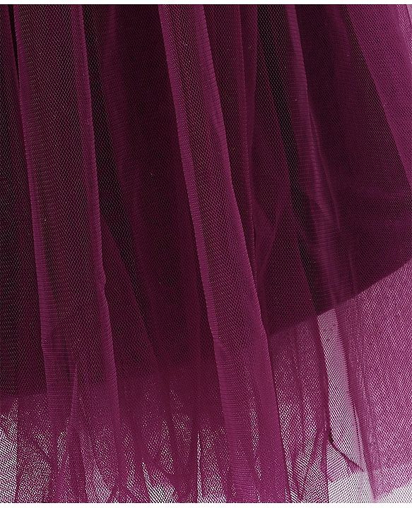Babyhug Sleeveless A Line Mesh Party Frock With Bow Applique - Aubergine