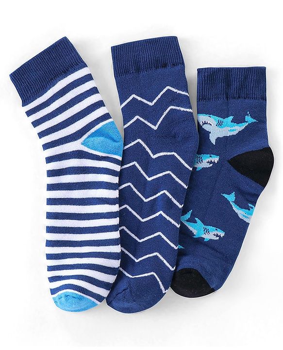 Pine Kids Cotton Blend Ankle Length Socks Shark Design Pack of 3(Colour May Vary)