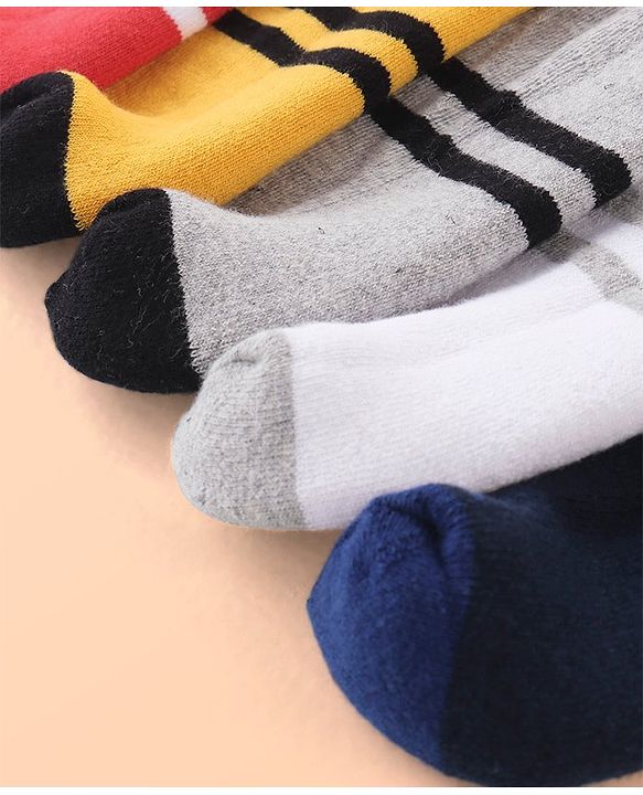 Pine Kids Cotton Ankle Length Socks With Silvadur Antimicrobial Finish Stripes Design Pack Of 5 (Color May Vary)