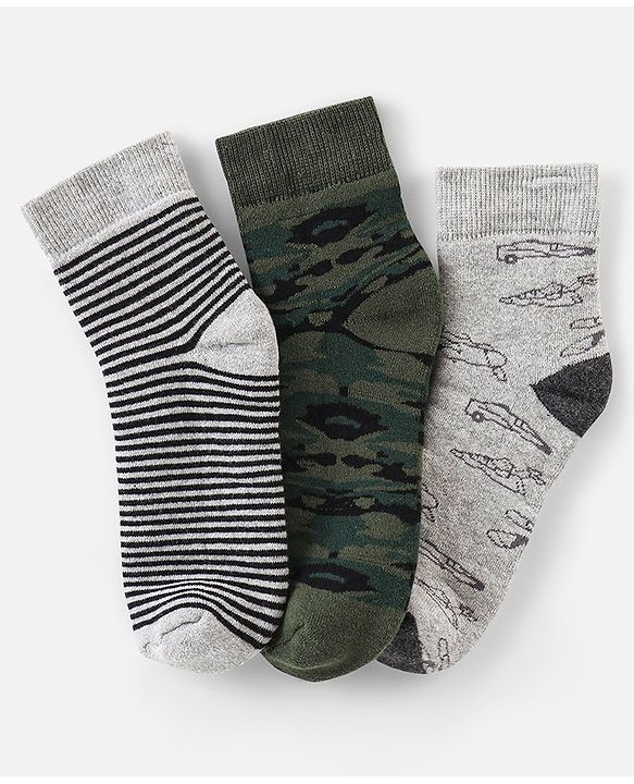 Pine Kids Cotton Blend Ankle Length Socks Car Design Pack of 3 (Colour May Vary)