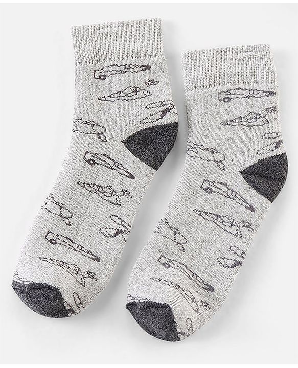 Pine Kids Cotton Blend Ankle Length Socks Car Design Pack of 3 (Colour May Vary)
