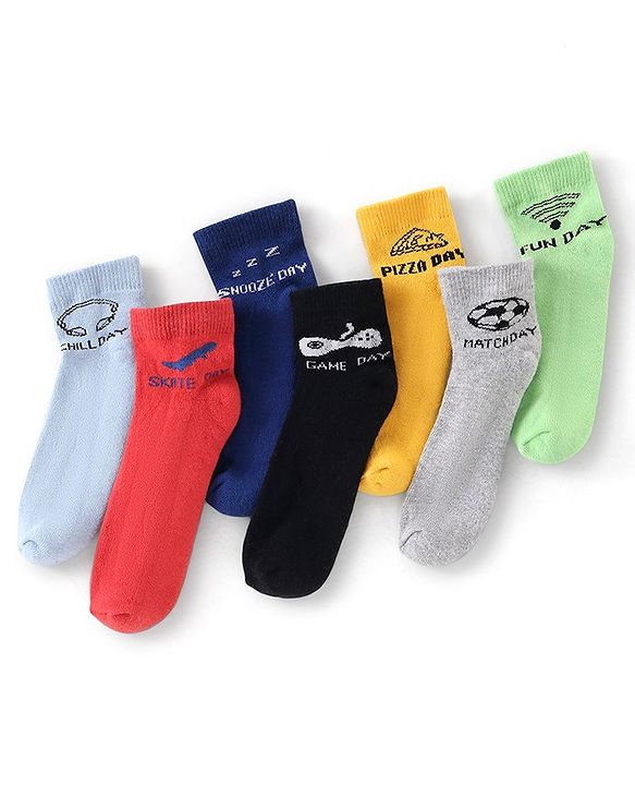 Pine Kids Cotton Elastane Ankle Length Silvadur Antimicrobial Socks  Pack of 7 (Colour & Design May Vary)