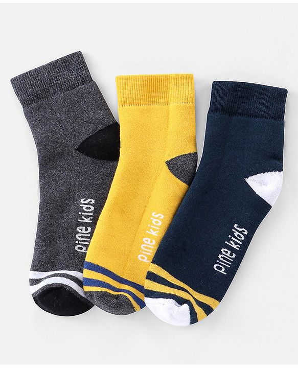 Pine Kids Cotton Ankle Length Socks With Silvadur Antimicrobial Finish Solid Colors Pack Of 3 (Color May Vary)