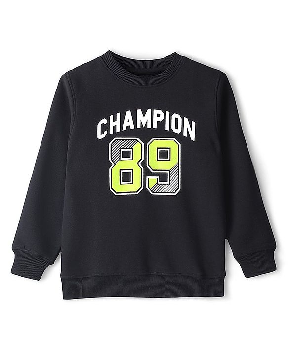 Pine Kids Full Sleeves Round Neck Biowashed Sweat Shirt Text Print - Jet Black