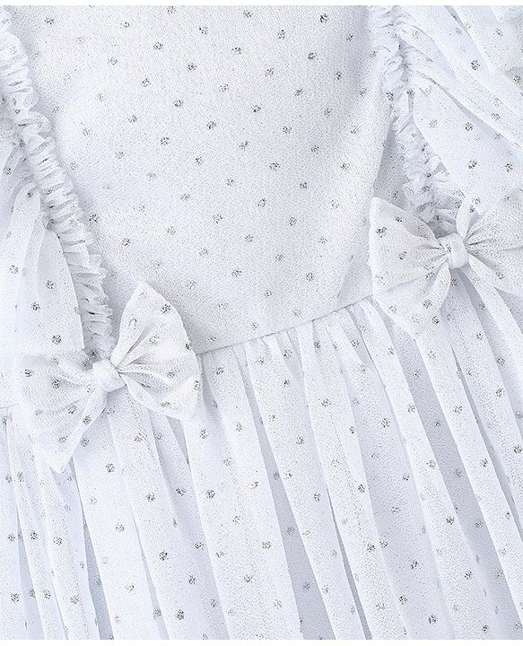 Babyhug Woven Frill Sleeves Party Dress with Sequin & Bow Detailing - White