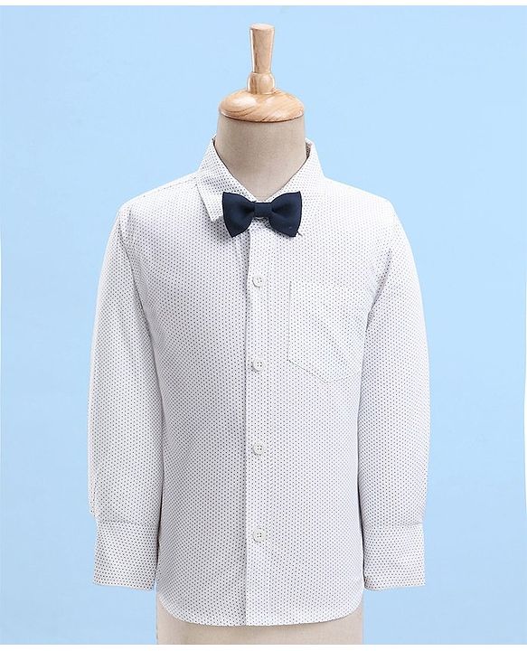 Babyhug Full Sleeves Dot Print Party Suit- White & Navy Blue