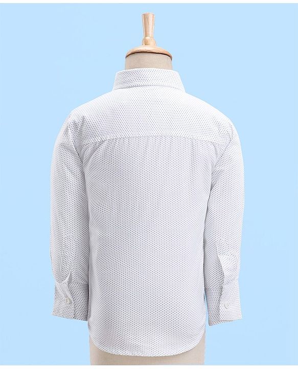Babyhug Full Sleeves Dot Print Party Suit- White & Navy Blue