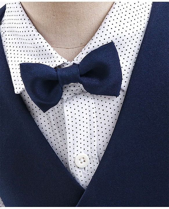 Babyhug Full Sleeves Dot Print Party Suit- White & Navy Blue