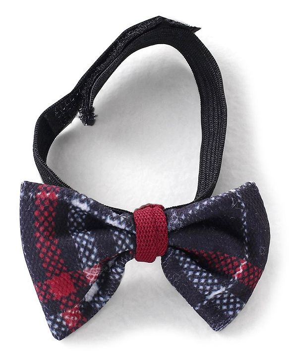 Babyhug Woven Full Sleeves Checkered Party Suit with Cap Bow Tie & Suspenders - Red & Navy Blue
