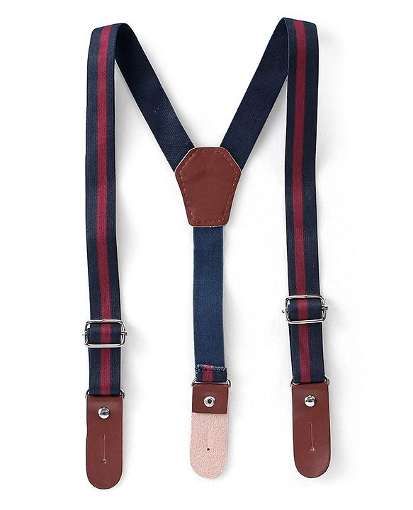 Babyhug Woven Full Sleeves Checkered Party Suit with Cap Bow Tie & Suspenders - Red & Navy Blue
