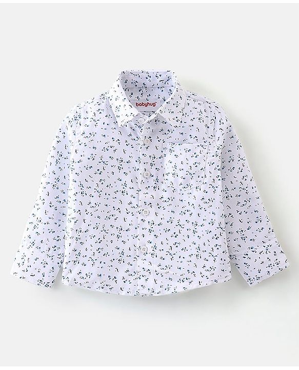 Babyhug Woven Full Sleeves Floral Print Party Suit with Bow & Cap - Ice Blue & White