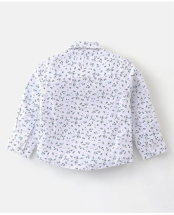 Babyhug Woven Full Sleeves Floral Print Party Suit with Bow & Cap - Ice Blue & White
