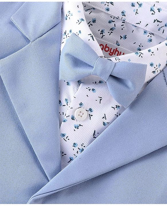 Babyhug Woven Full Sleeves Floral Print Party Suit with Bow & Cap - Ice Blue & White
