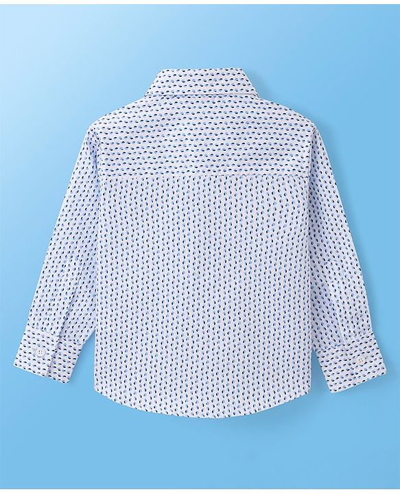 Babyhug Full Sleeves Party Wear Shirt with Bow & Suspender Semi Circle Print - White