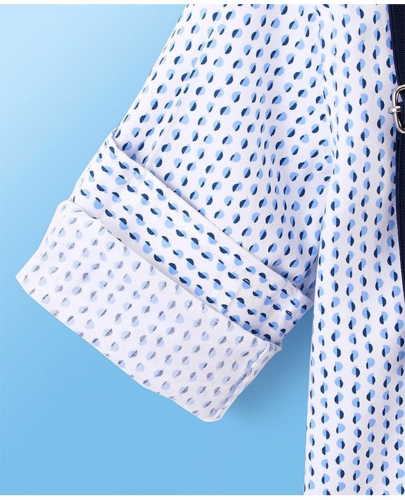 Babyhug Full Sleeves Party Wear Shirt with Bow & Suspender Semi Circle Print - White