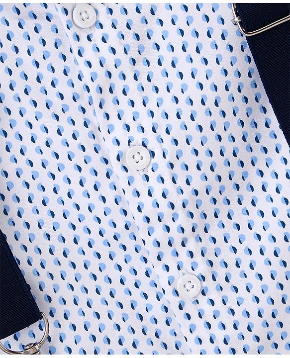 Babyhug Full Sleeves Party Wear Shirt with Bow & Suspender Semi Circle Print - White