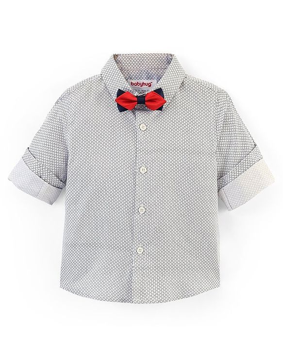 Babyhug Full Sleeves Party Wear Shirt with Bow Checks Print - White
