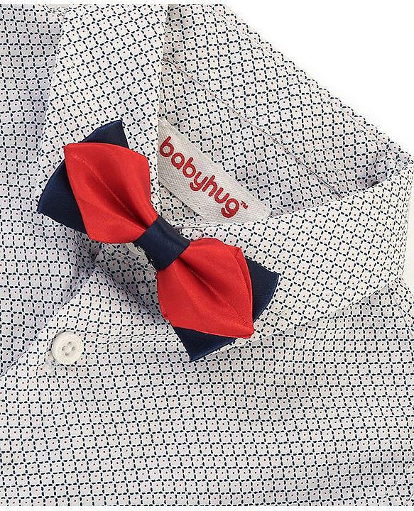 Babyhug Full Sleeves Party Wear Shirt with Bow Checks Print - White